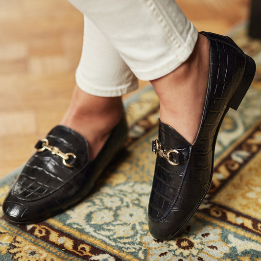 Vendôme Fleur croco black calfskin leather loafers - - Isabel Bernard