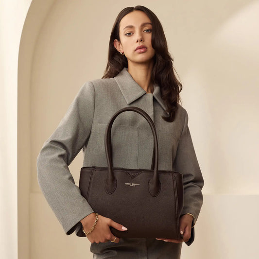 Honoré Cloe Midi brown calfskin leather handbag - - Isabel Bernard