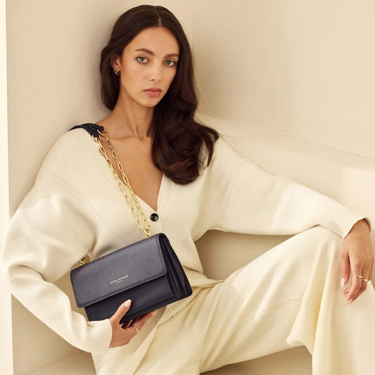 Femme Forte Valerie blue calfskin leather shoulder bag - - Isabel Bernard
