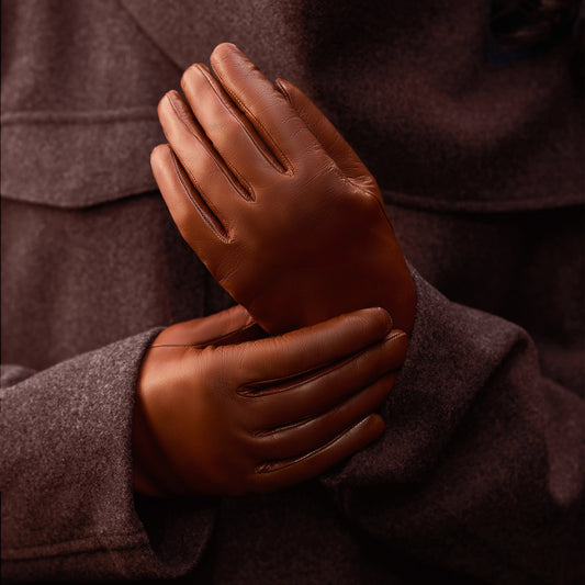Honoré Eleanor cognac goatskin leather gloves - - Isabel Bernard