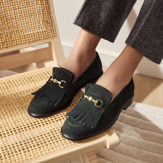 Vendôme Lave dark green suede loafers - - Isabel Bernard