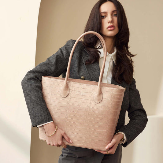 Honoré Lysanne croco beige leather shopper calfskin leather - - Isabel Bernard