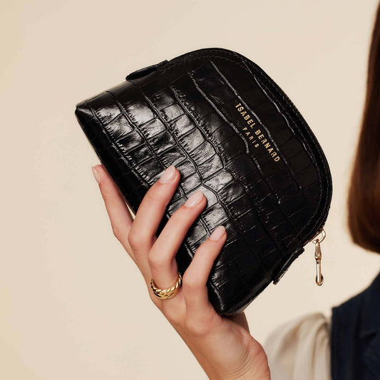 Honoré Babette croco black calfskin leather toiletry bag - - Isabel Bernard