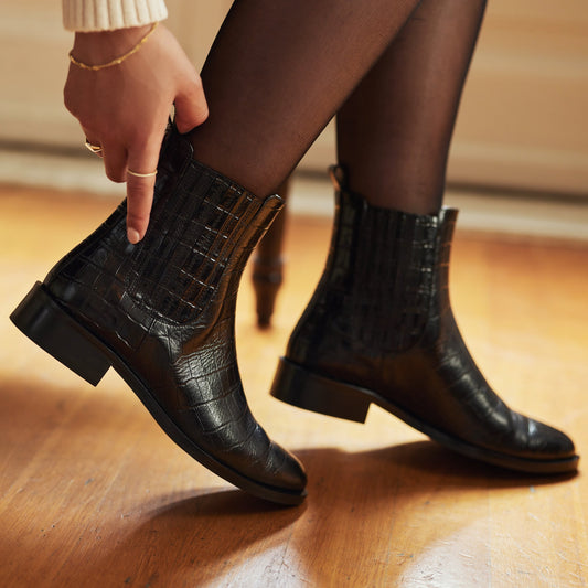 Vendôme Chey croco black calfskin leather chelsea boots - - Isabel Bernard