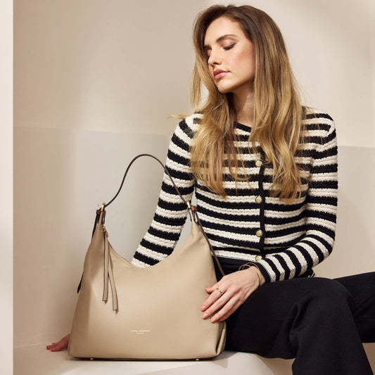 Honoré Muriel taupe calfskin leather shoulder bag - - Isabel Bernard