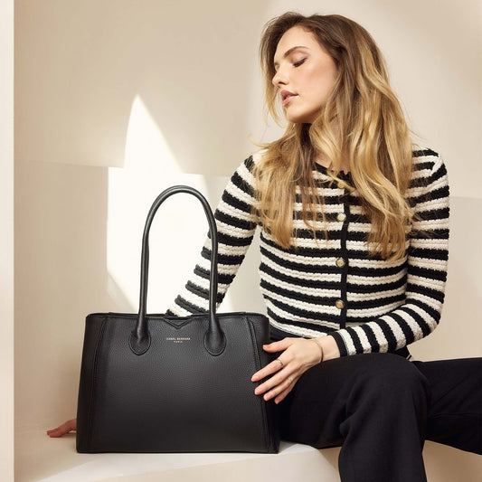 Honoré Cloe Midi black calfskin leather handbag - - Isabel Bernard
