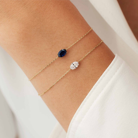 Baguette Nila 14 karat gold bracelet with blue zirconia stone - - Isabel Bernard