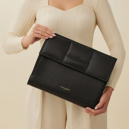 Honoré Caroline black braided calfskin leather laptop sleeve - - Isabel Bernard
