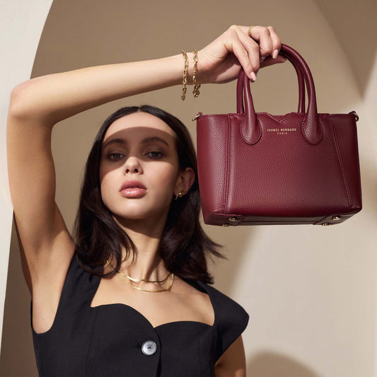 Honoré Cloe Mini bordeaux red calfskin leather handbag - - Isabel Bernard