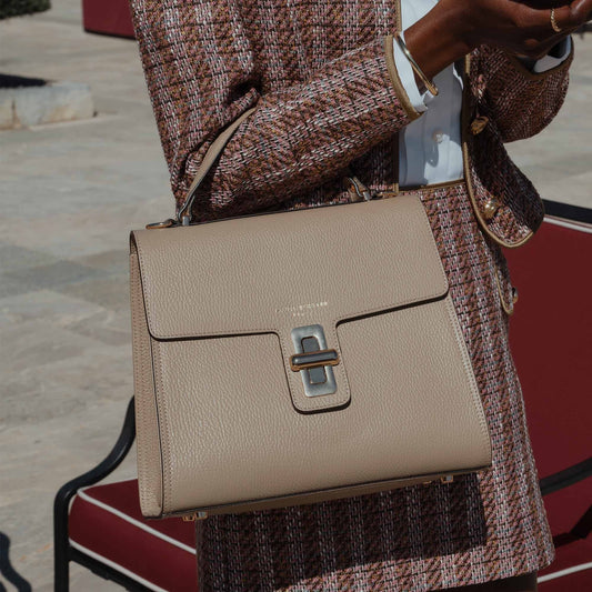 Femme Forte Simone Midi taupe leather handbag calfskin leather - - Isabel Bernard