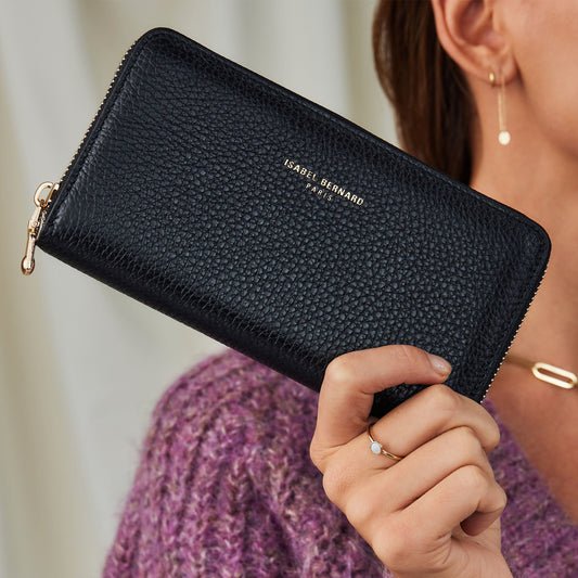Honoré Léa black calfskin leather zipper wallet - - Isabel Bernard