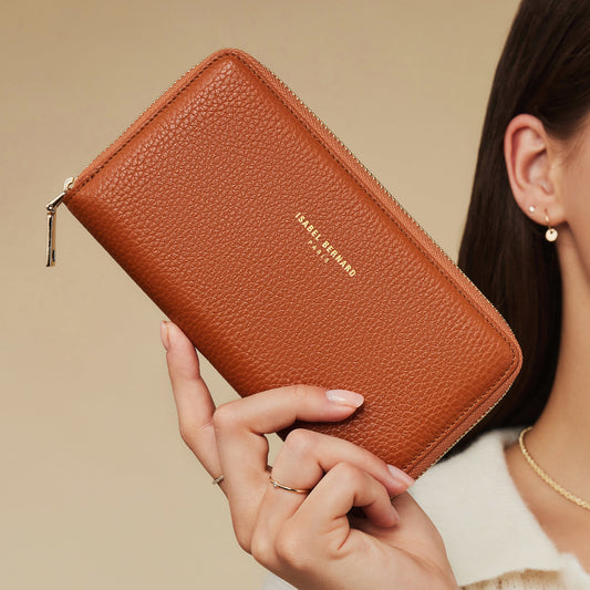 Honoré Léa cognac calfskin leather zipper wallet - - Isabel Bernard