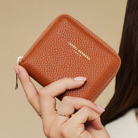 Honoré Jules cognac calfskin leather zipper wallet - - Isabel Bernard