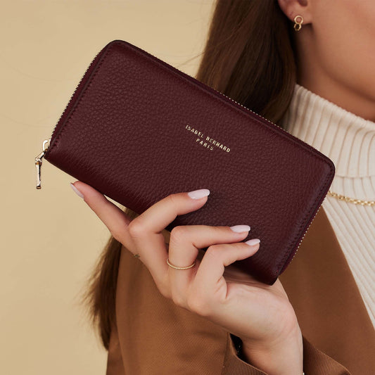 Honoré Léa bordeaux red calfskin leather zipper wallet - - Isabel Bernard