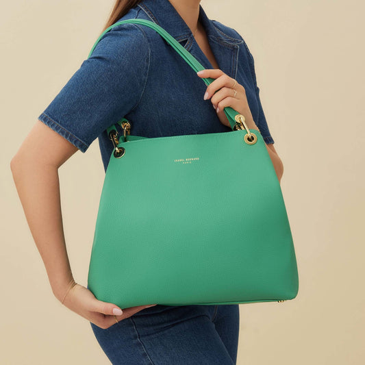 Femme Forte Annabelle green calfskin leather shoulder bag - - Isabel Bernard