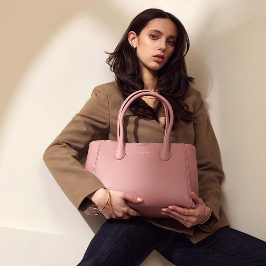 Honoré Cloe Midi pink calfskin leather handbag - - Isabel Bernard