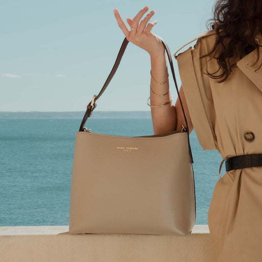 Honoré Adriane Midi taupe leather shoulder bag calfskin leather - - Isabel Bernard