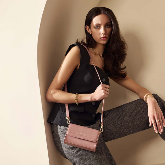 Femme Forte Kim pink calfskin leather crossbody bag - - Isabel Bernard