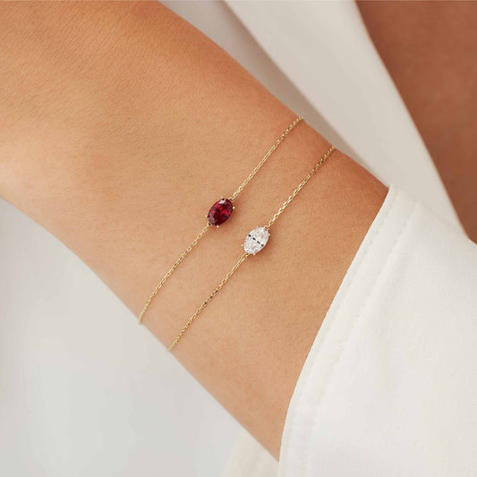 Baguette Roux 14 karat gold bracelet with red zirconia stone - - Isabel Bernard