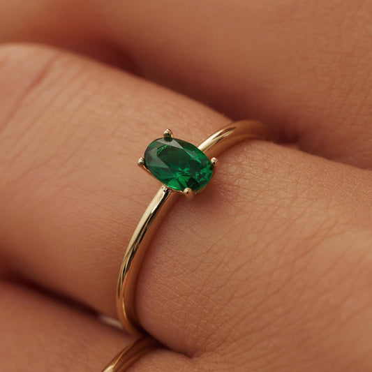 Baguette Olivia 14 karat gold ring with green zirconia stone - - Isabel Bernard