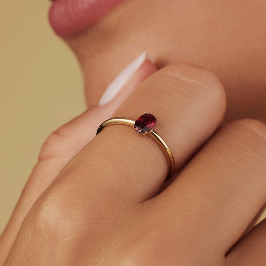 Baguette Roux 14 karat gold ring with red zirconia stone - - Isabel Bernard