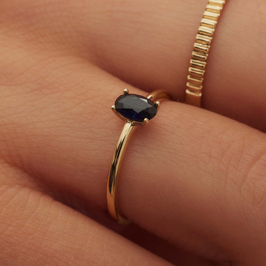 Baguette Nila 14 karat gold ring with blue zirconia stone - - Isabel Bernard
