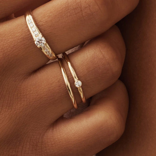 Rivoli Aélys 14 karat gold stacking ring with zirconia stone - - Isabel Bernard