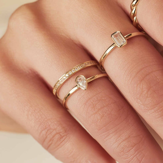 Baguette Genevieve 14 karat gold ring with white zirconia - - Isabel Bernard