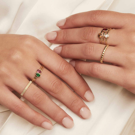 Baguette Roux 14 karat gold ring with red zirconia - - Isabel Bernard