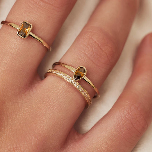 Baguette Brune 14 karat gold ring with brown zirconia - - Isabel Bernard