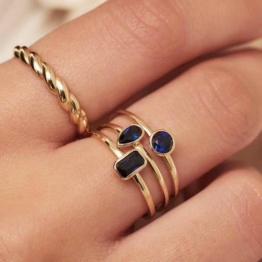 Baguette Nila 14 karat gold ring with blue zirconia - - Isabel Bernard