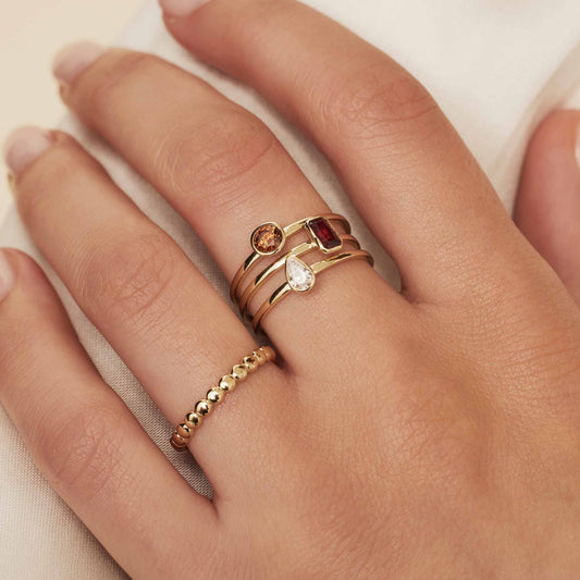 Baguette Roux 14 karat gold ring with red zirconia - - Isabel Bernard