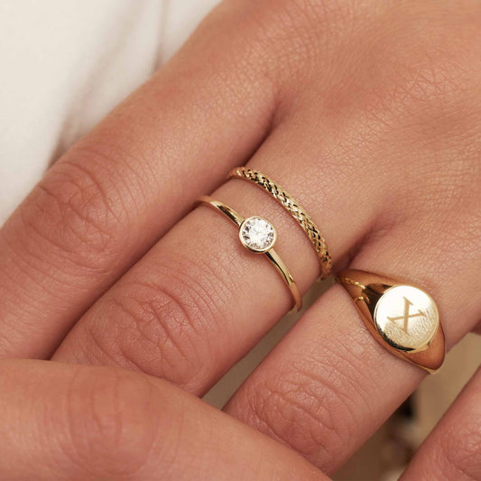 Baguette Genevieve 14 karat gold ring with white zirconia - - Isabel Bernard