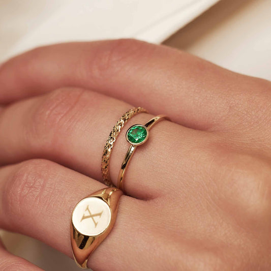 Baguette Olivia 14 karat gold ring with green zirconia - - Isabel Bernard