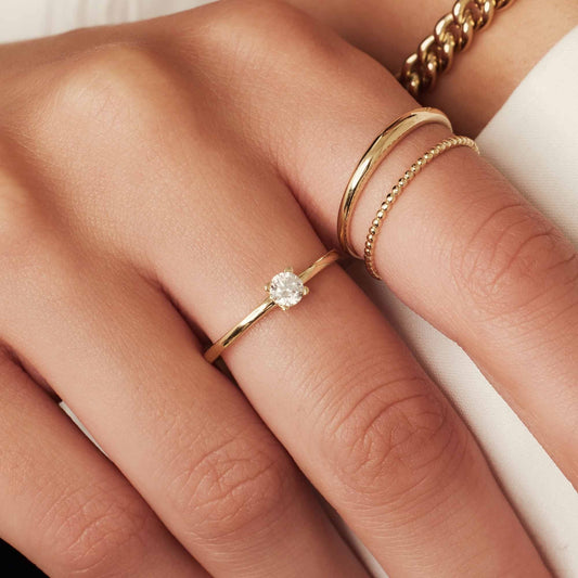 Le Marais Isidora 14 karat gold ring with zirconia - - Isabel Bernard