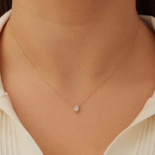 Baguette Genevieve 14 karat gold necklace with white zirconia stone - - Isabel Bernard