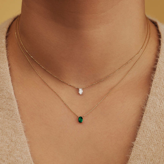 Baguette Olivia 14 karat gold necklace with green zirconia stone - - Isabel Bernard