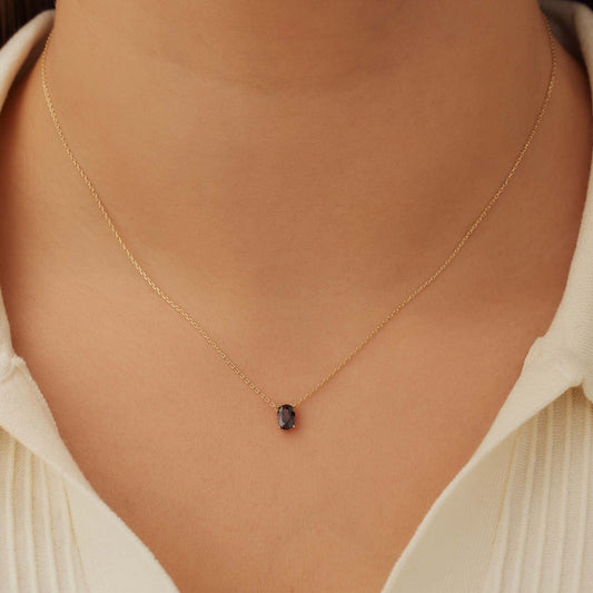 Baguette Brune 14 karat gold necklace with brown zirconia stone - - Isabel Bernard