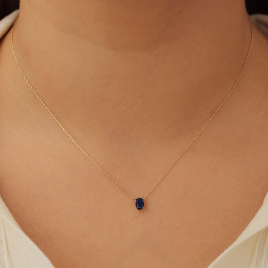 Baguette Nila 14 karat gold necklace with blue zirconia stone - - Isabel Bernard