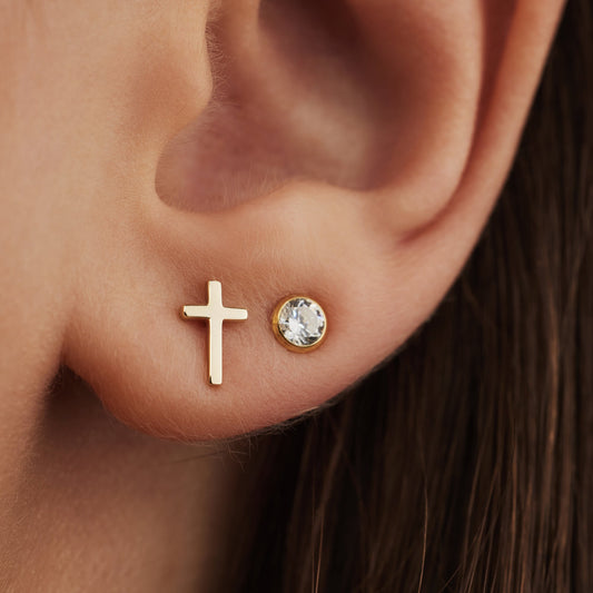 Monceau Solange 14 karat gold stud earrings with cross - - Isabel Bernard