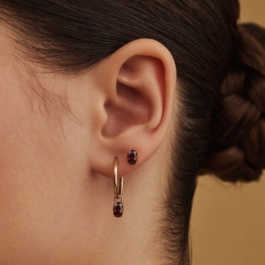Baguette Brune 14 karat gold stud ear studs with brown zirconia stone - - Isabel Bernard
