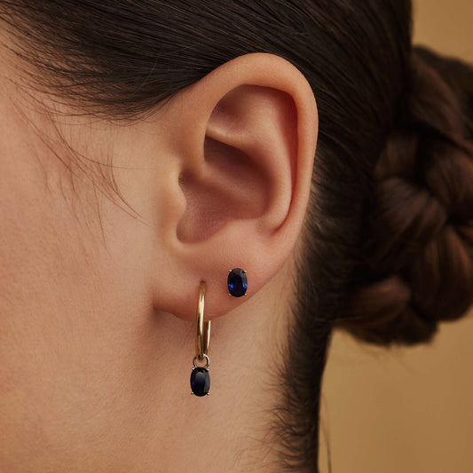 Baguette Nila 14 karat gold hoop earrings with blue zirconia stone - - Isabel Bernard