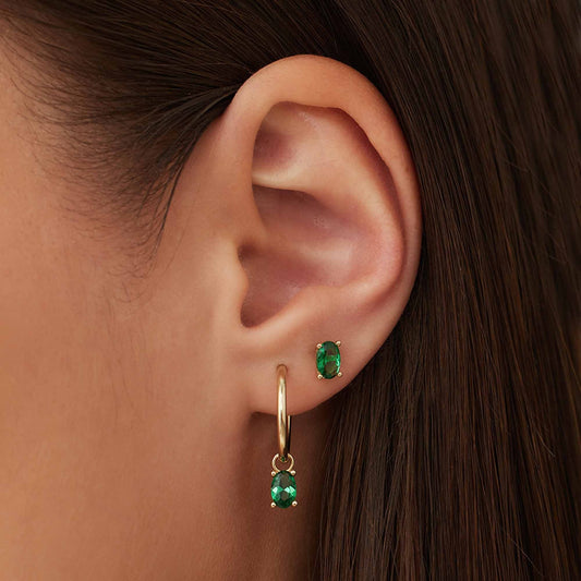 Baguette Olivia 14 karat gold hoop earrings with green zirconia stone - - Isabel Bernard