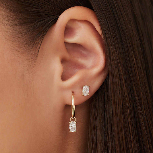 Baguette Genevieve 14 karat gold hoop earrings with white zirconia stone - - Isabel Bernard
