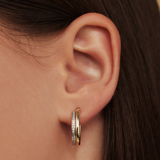 Aidee Phillou 14 karat gold hoop earrings with zirconia stones - - Isabel Bernard