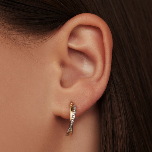 Aidee Phillou 14 karat gold hoop earrings with zirconia stones - - Isabel Bernard