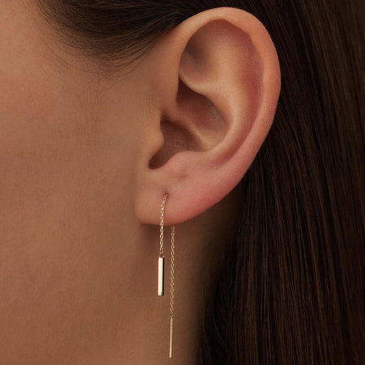 Le Marais Rosalie 14 karat gold pull through earrings with rod - - Isabel Bernard