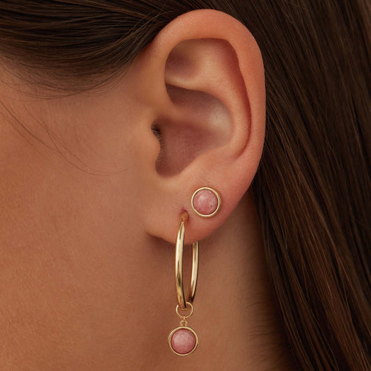 Belleville Adora 14 karat gold hoop earrings with rose quartz gemstone - - Isabel Bernard