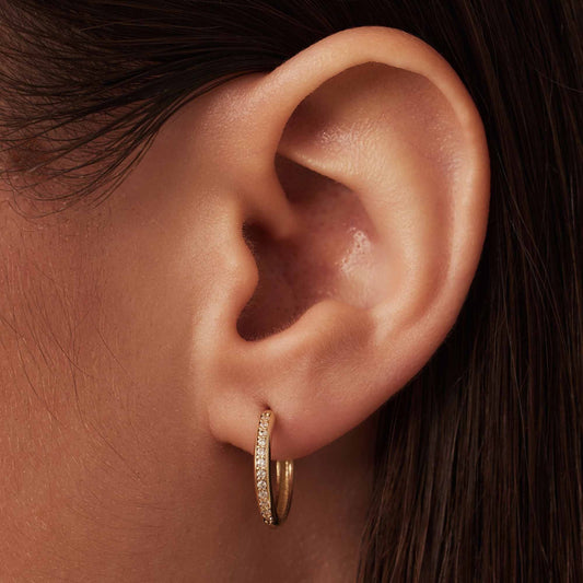 Le Marais Merle 14 karat gold hoop earrings with zirconia (12.5 mm) - - Isabel Bernard