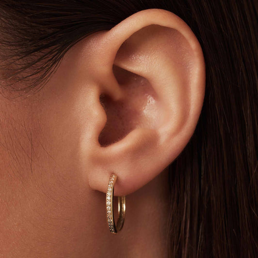 Le Marais Merle 14 karat gold hoop earrings with zirconia (15.5 mm) - - Isabel Bernard
